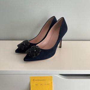 Kate Spade Philie Navy Suede Pumps with Black Crystal